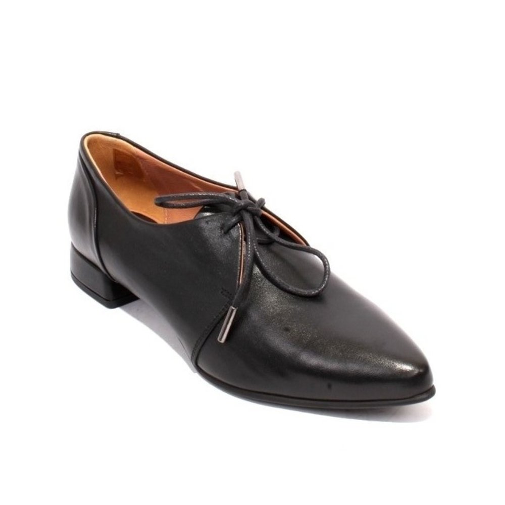 MOT-CLe 2120 Black Leather Pointy Lace-Up Heels Pumps Shoes
